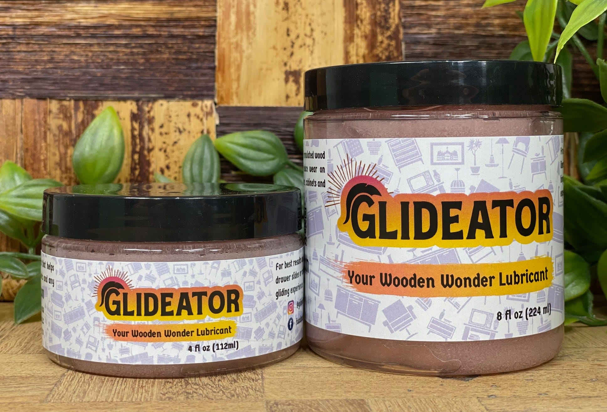 Two jars of Glideator wood drawer lubricant